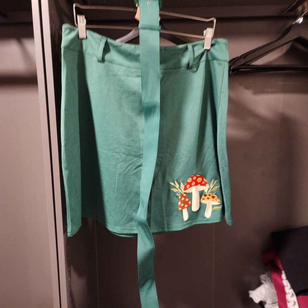Green A-Line Skirt with Mushroom Embroidery